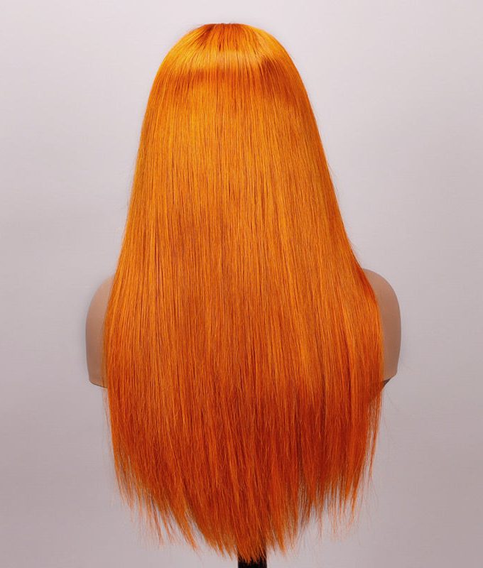 Ginger Orange Wig Silky Straight Human Hair 13x4 HD Lace Full Frontal Wig With Perfect Bleached Knots