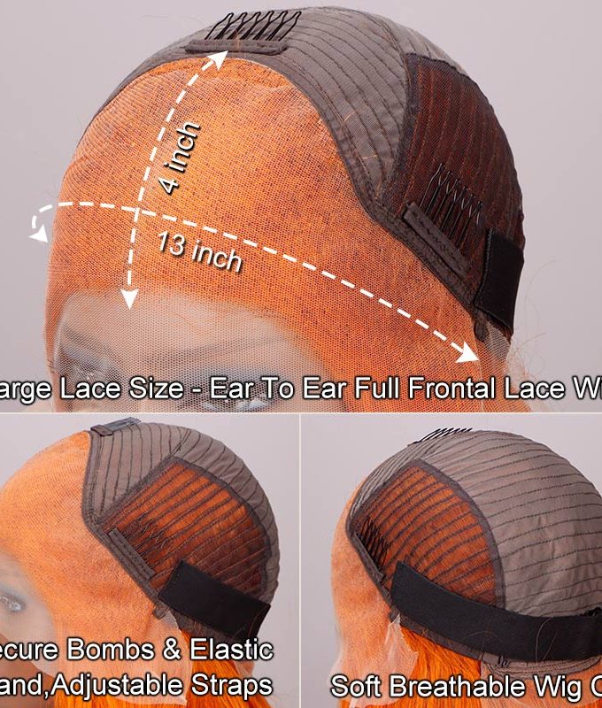 Ginger Orange Wig Silky Straight Human Hair 13x4 HD Lace Full Frontal Wig With Perfect Bleached Knots