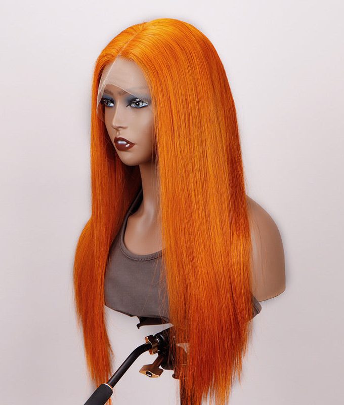 Ginger Orange Wig Silky Straight Human Hair 13x4 HD Lace Full Frontal Wig With Perfect Bleached Knots