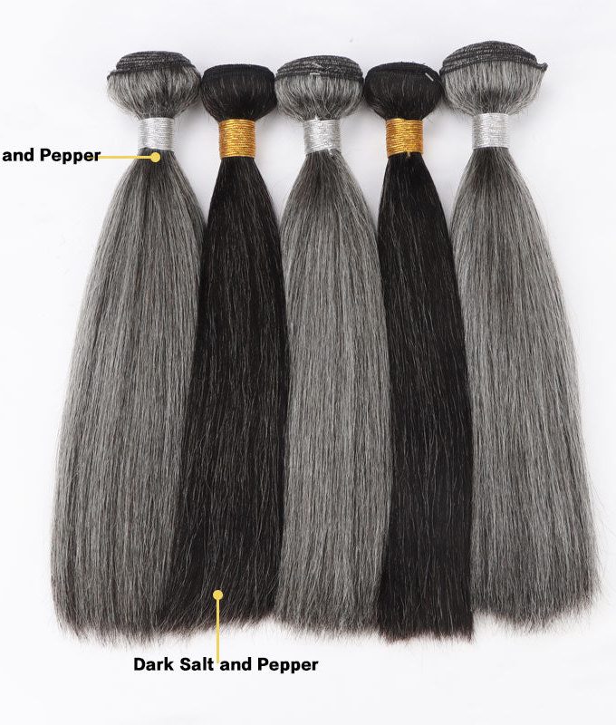 Salt & Pepper/Dark Grey Straight Hair 1/2/3/4 Bundles 10A Human Hair Extensions