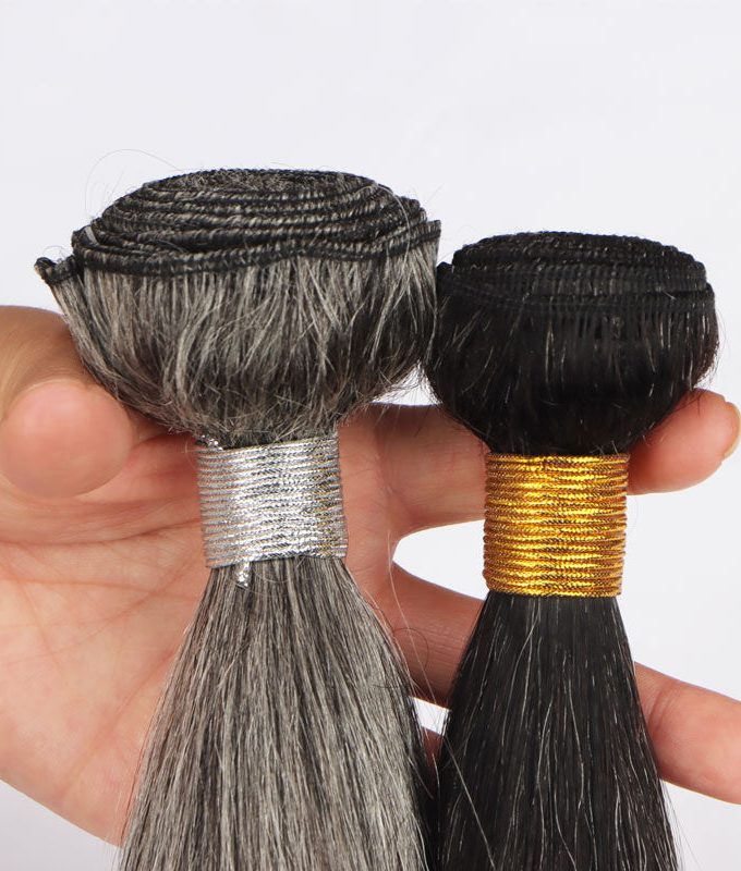 Salt & Pepper/Dark Grey Straight Hair 1/2/3/4 Bundles 10A Human Hair Extensions