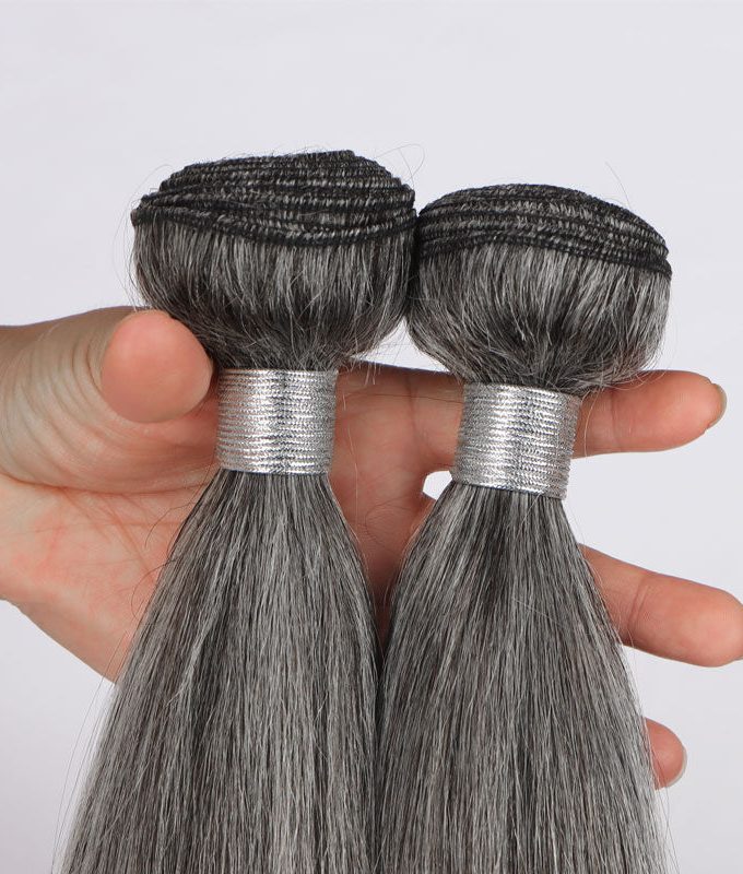 Salt and Pepper Straight Hair Bundles 1/2/3/4 Pcs Natural Grey Hair Extensions 100% Human Hair