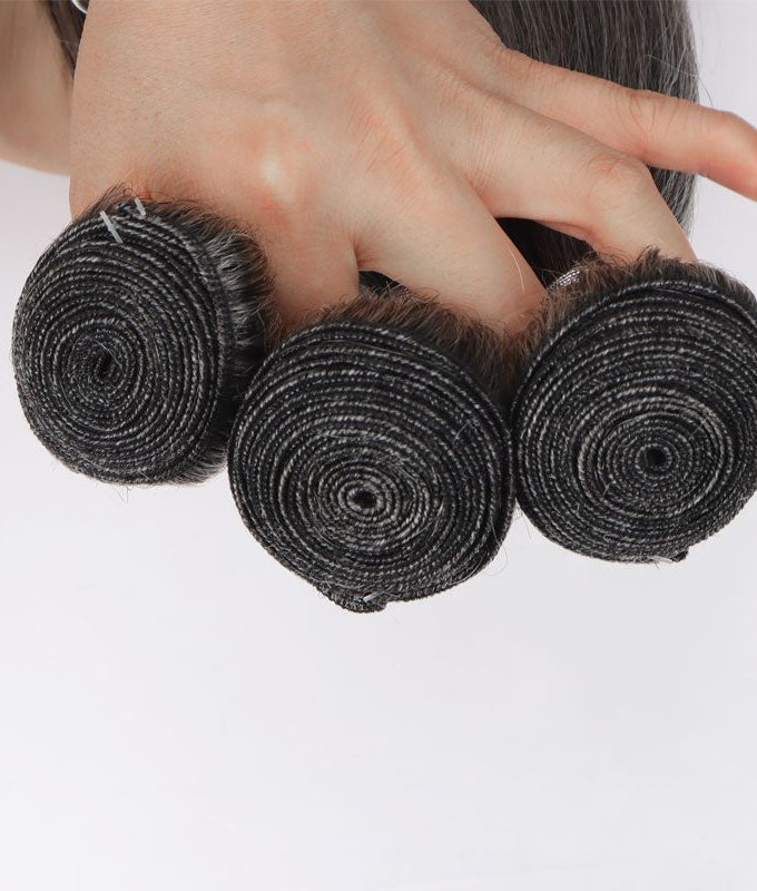 Salt and Pepper Straight Hair Bundles 1/2/3/4 Pcs Natural Grey Hair Extensions 100% Human Hair