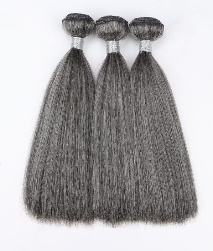 Salt and Pepper Straight Hair Bundles 1/2/3/4 Pcs Natural Grey Hair Extensions 100% Human Hair