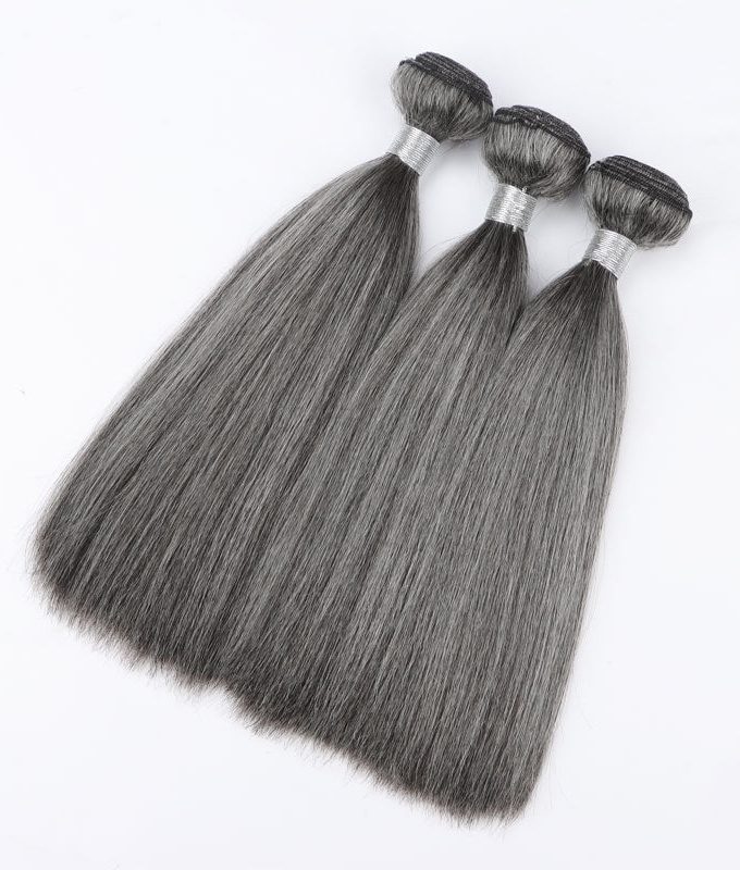 Salt and Pepper Straight Hair Bundles 1/2/3/4 Pcs Natural Grey Hair Extensions 100% Human Hair