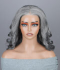 Female Seniors Salt And Pepper Loose Wave Pre-cut Lace 9x6 Glueless Wigs