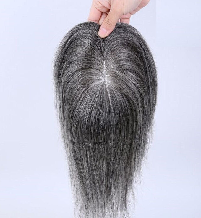 Salt and Pepper Swiss Lace Toppers Hair Piece Straight Human Hair