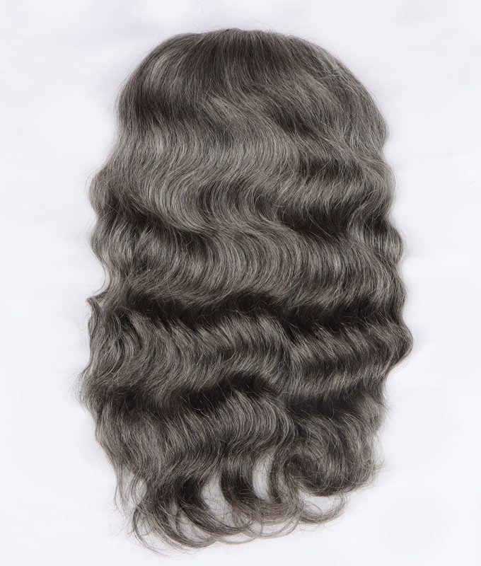 Salt And Pepper Human Hair Ponytail Extensions Silver Gray Body Wave Drawstring Pony Tail Hair