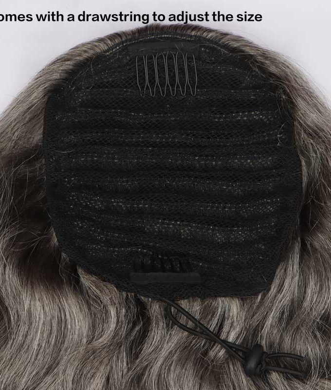 Salt And Pepper Human Hair Ponytail Extensions Silver Gray Body Wave Drawstring Pony Tail Hair