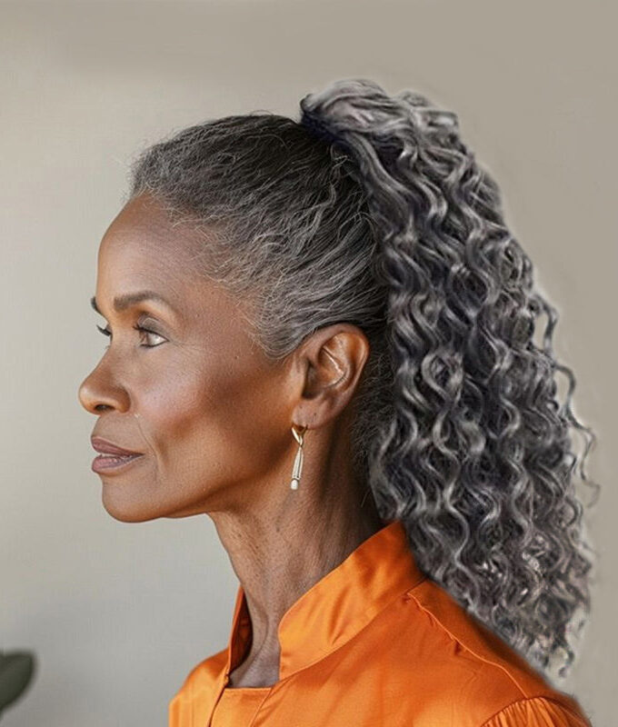 Silver Gray Deep Wave Drawstring Ponytail Human Hair Extensions