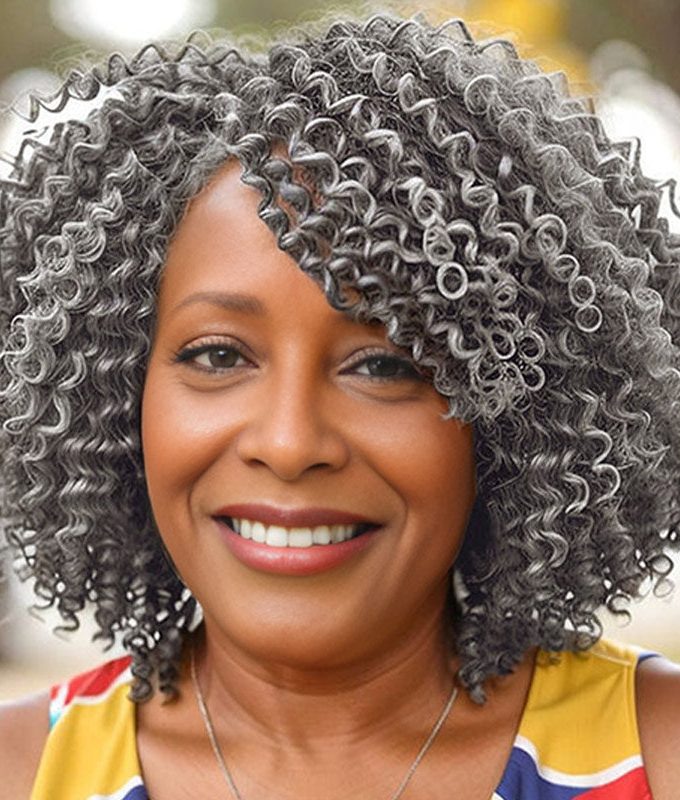 Silver Gray Jerry Curly Human Hair Clip In Hair Extensions 6 Pieces/Set Salt And Pepper Color