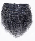 Silver Gray Kinky Curly Human Hair Clip In Hair Extensions 6 Pieces/Set Medium Salt And Pepper