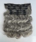 Silver Gray Human Hair Body Wave Hair Clip In Hair Extensions 6 Pieces/Set