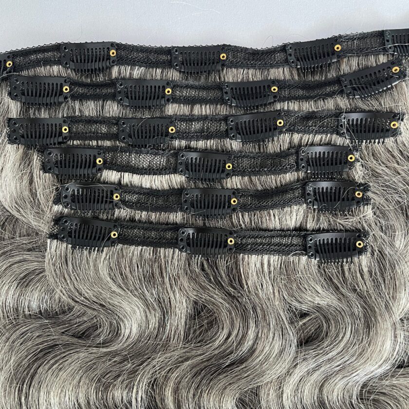 Silver Gray Human Hair Body Wave Hair Clip In Hair Extensions 6 Pieces/Set - Image 9