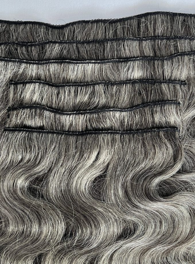 Silver Gray Human Hair Body Wave Hair Clip In Hair Extensions 6 Pieces/Set