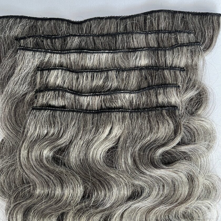 Silver Gray Human Hair Body Wave Hair Clip In Hair Extensions 6 Pieces/Set - Image 8