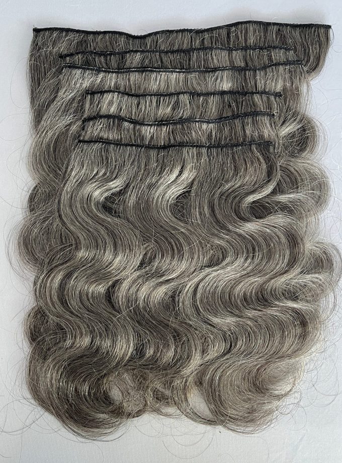 Silver Gray Human Hair Body Wave Hair Clip In Hair Extensions 6 Pieces/Set