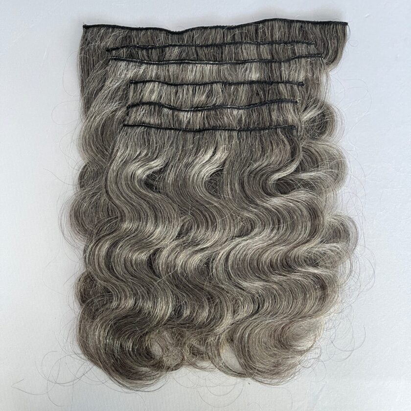 Silver Gray Human Hair Body Wave Hair Clip In Hair Extensions 6 Pieces/Set - Image 4