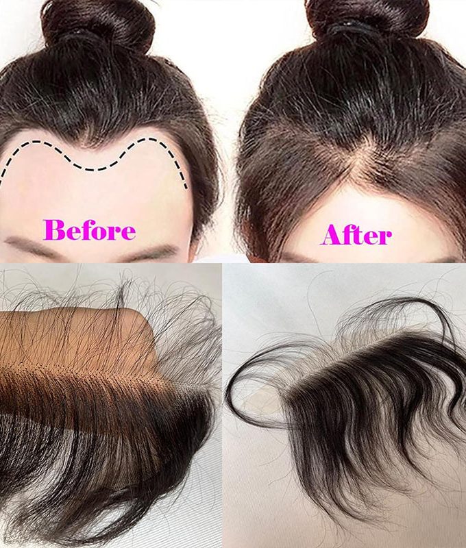 Custom Salt & Pepper Swiss Lace Forehead Fringe Bangs Invisible Hairline With Baby Hair 6x1 Lace Edges Human Hairpieces