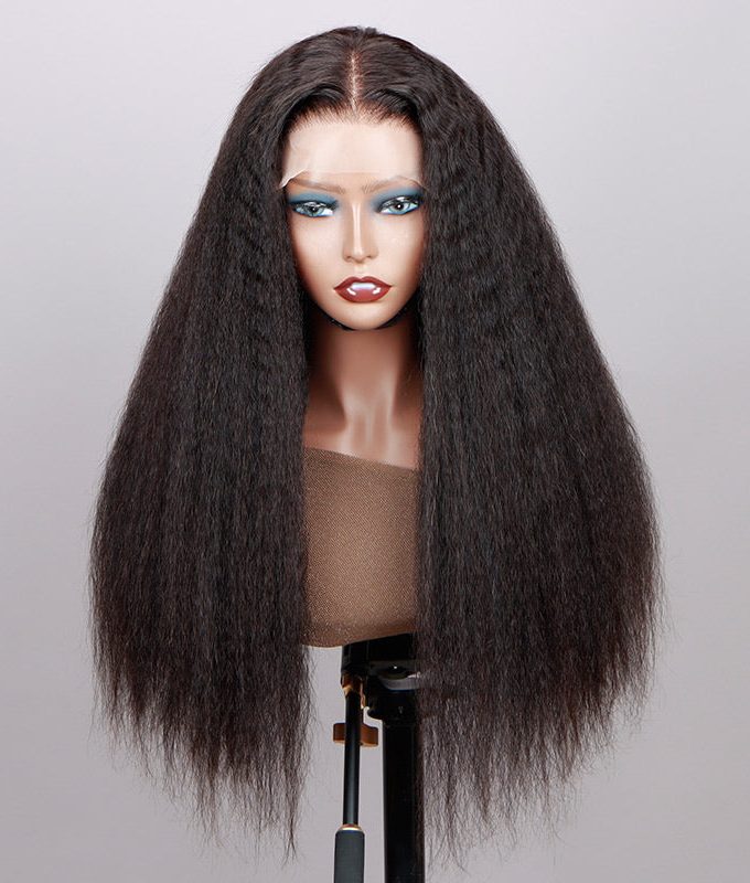 4C Edges Kinky Straight 13x4.5 HD Lace Full Frontal Wig With Pre Plucked Hairline 180% Density