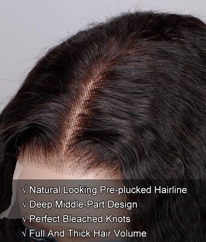 Long Kinky Straight 5x5 HD Lace Closure Wigs Real Virgin Human Hair Mid Part Glueless Wig