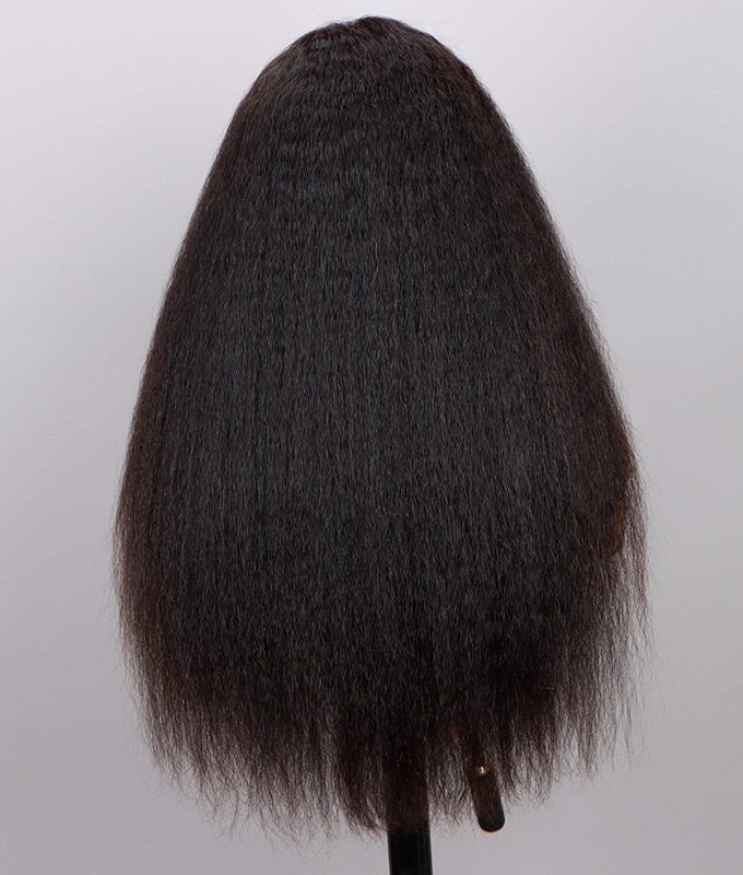4C Edges Kinky Straight 13x4.5 HD Lace Full Frontal Wig With Pre Plucked Hairline 180% Density