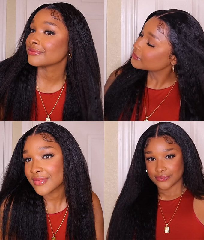 4C Edges Kinky Straight 13x4.5 HD Lace Full Frontal Wig With Pre Plucked Hairline 180% Density