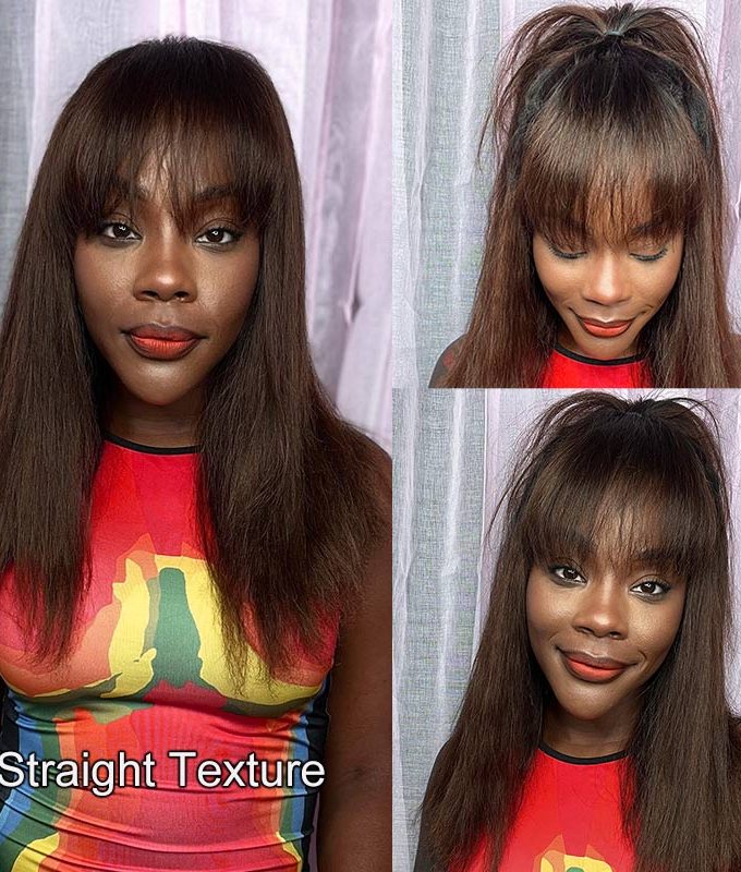 Ombre Curly Bob Wig With Bangs 4x4 HD Lace Wig Brown Hair With Black Roots 180 Density