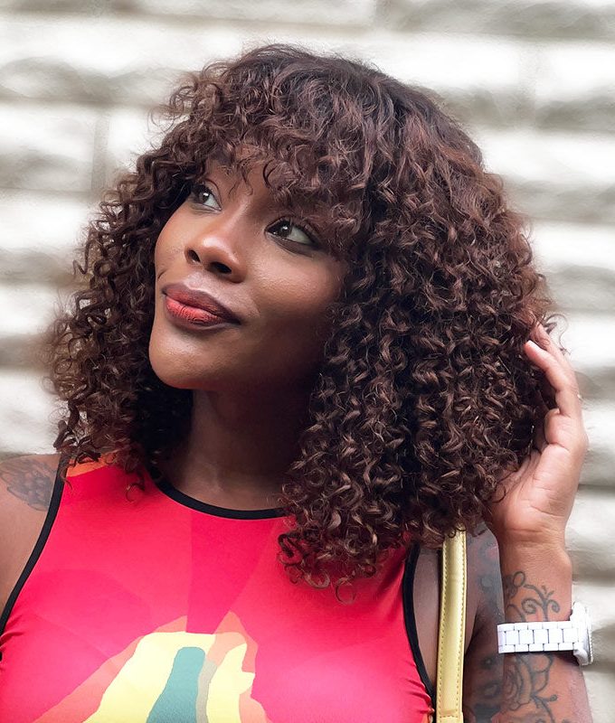 Ombre Curly Bob Wig With Bangs 4x4 HD Lace Wig Brown Hair With Black Roots 180 Density