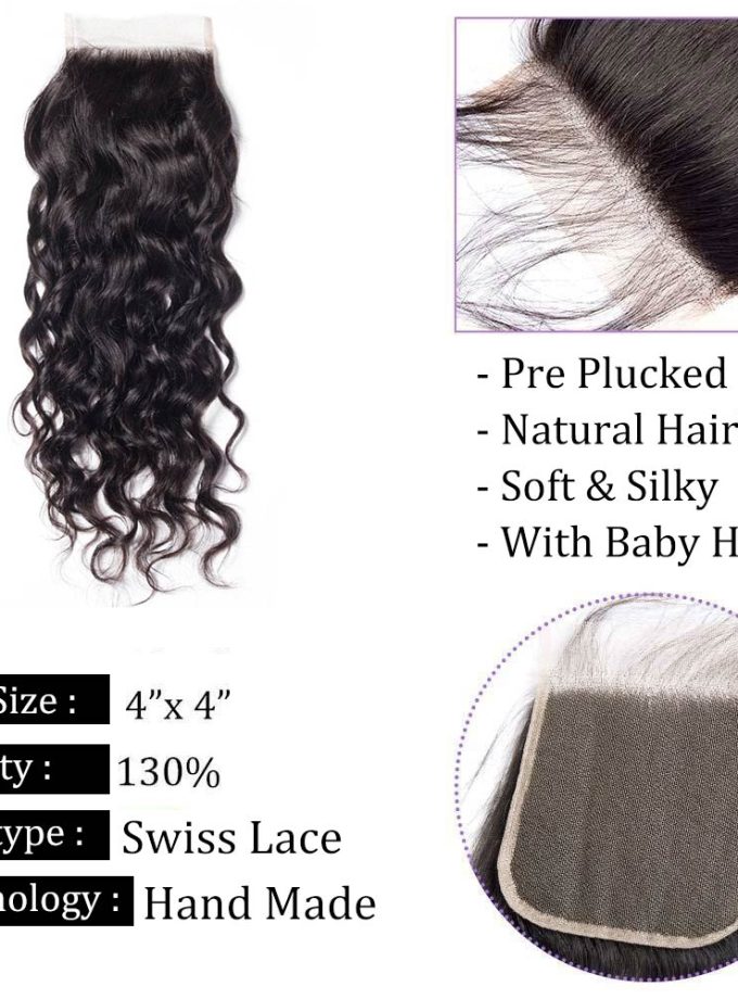 10A Grade Water Wave Hair 3 Bundles With 4x4 Lace Closure Brazilian Human Hair Weave
