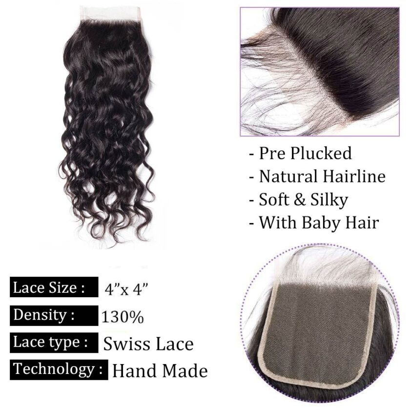 10A Grade Water Wave Hair 3 Bundles With 4x4 Lace Closure Brazilian Human Hair Weave - Image 6