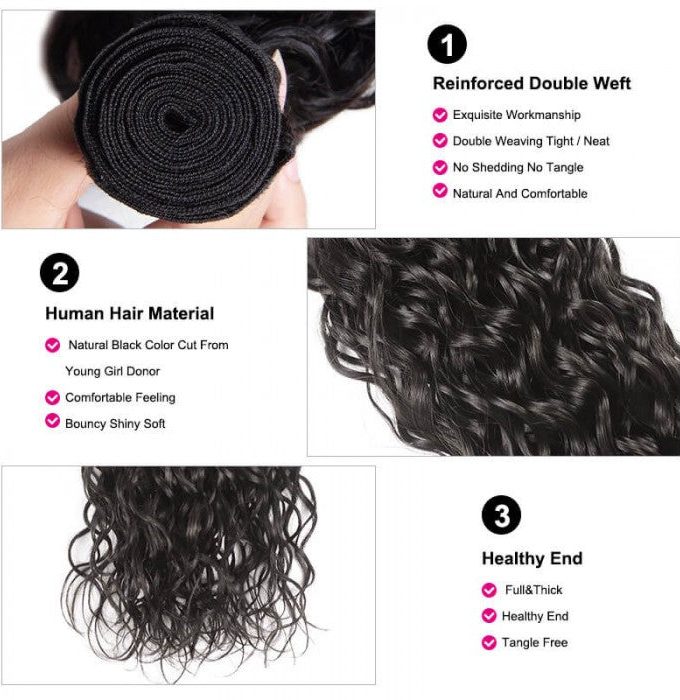 10A Grade Water Wave Hair 3 Bundles With 4x4 Lace Closure Brazilian Human Hair Weave