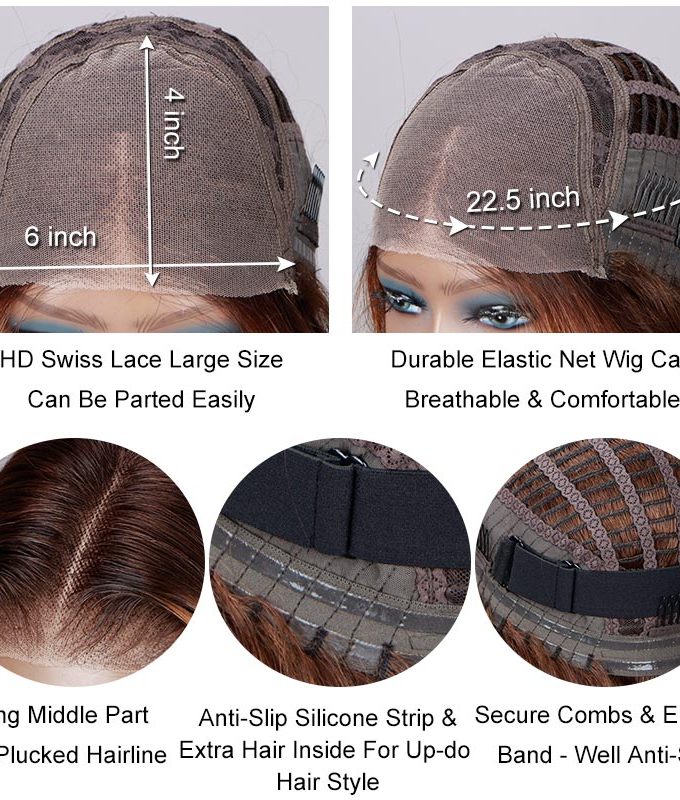 Caramel Brown Balayage Highlight Bob Wig Silky Straight Human Hair 6x4 Pre Cut Lace Glueless Wig