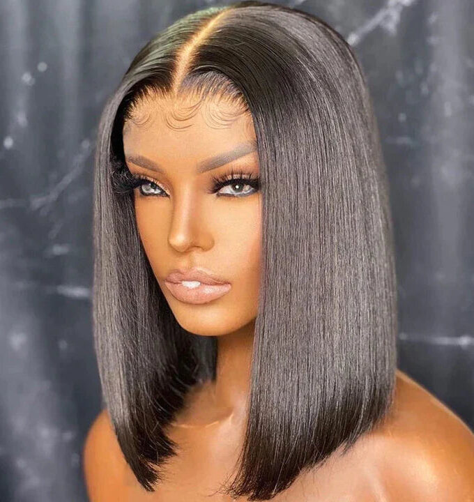 HD Lace 13x4.5 Frontal Bob Silky Straight Human Hair Glueless Wig Pre-Plucked and Bleached Ready To Wear