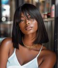 Put On And Go Realistic Glueless Black Straight Bob With Bangs Minimalist Undetectable 5x5 HD Lace Human Hair Wig