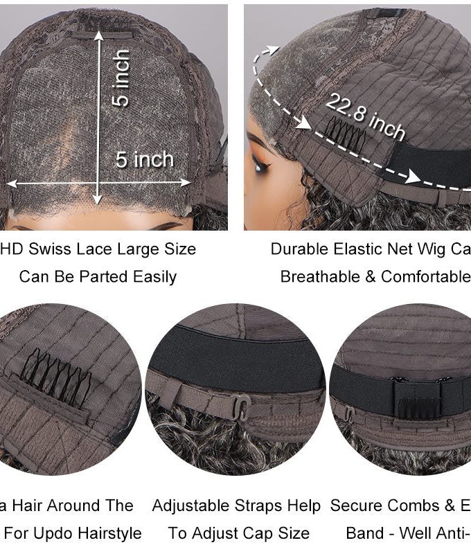 US DOMESTIC SHIPPING |Attractive Seniors Salt And Pepper Human Hair Loose Wave Bob 5x5 HD Lace Wigs For Mom