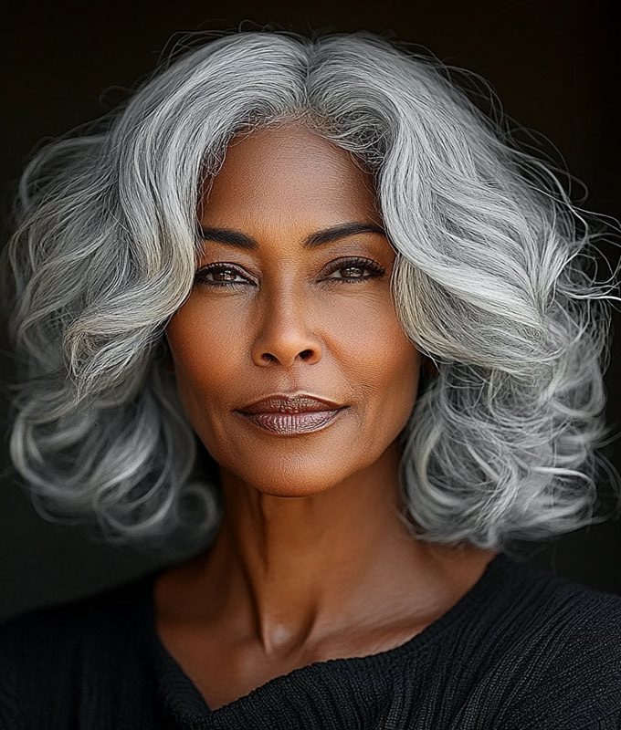 Seniors Silver Gray Wig Real Human Hair Salt And Pepper Natural Wavy 5x5 HD Lace Wigs For Older Women
