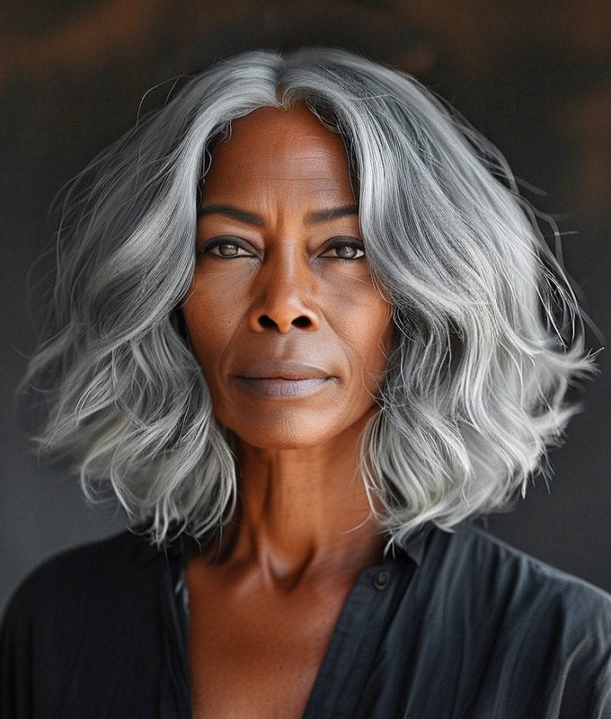 Seniors Silver Gray Wig Real Human Hair Salt And Pepper Natural Wavy 5x5 HD Lace Wigs For Older Women