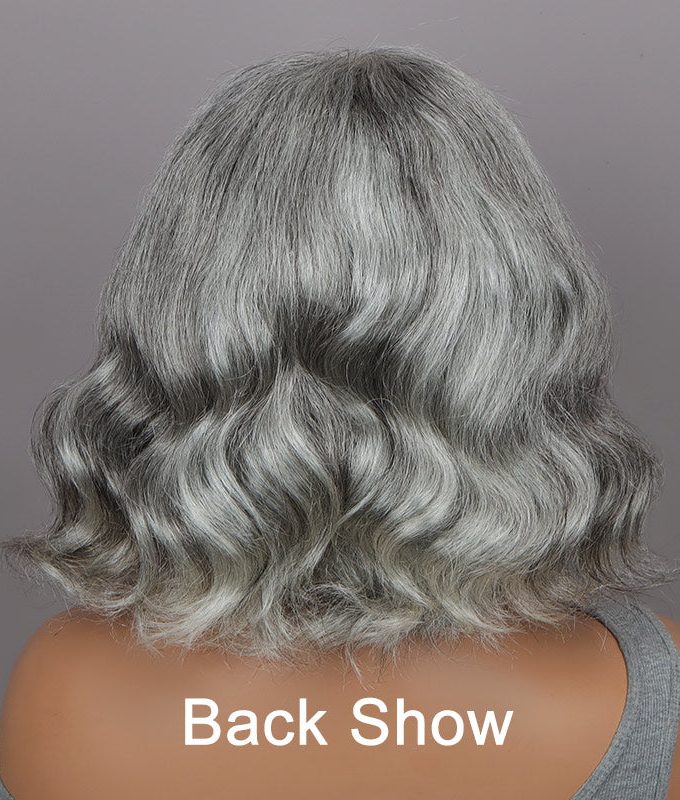 Seniors Silver Gray Wig Real Human Hair Salt And Pepper Natural Wavy 5x5 HD Lace Wigs For Older Women