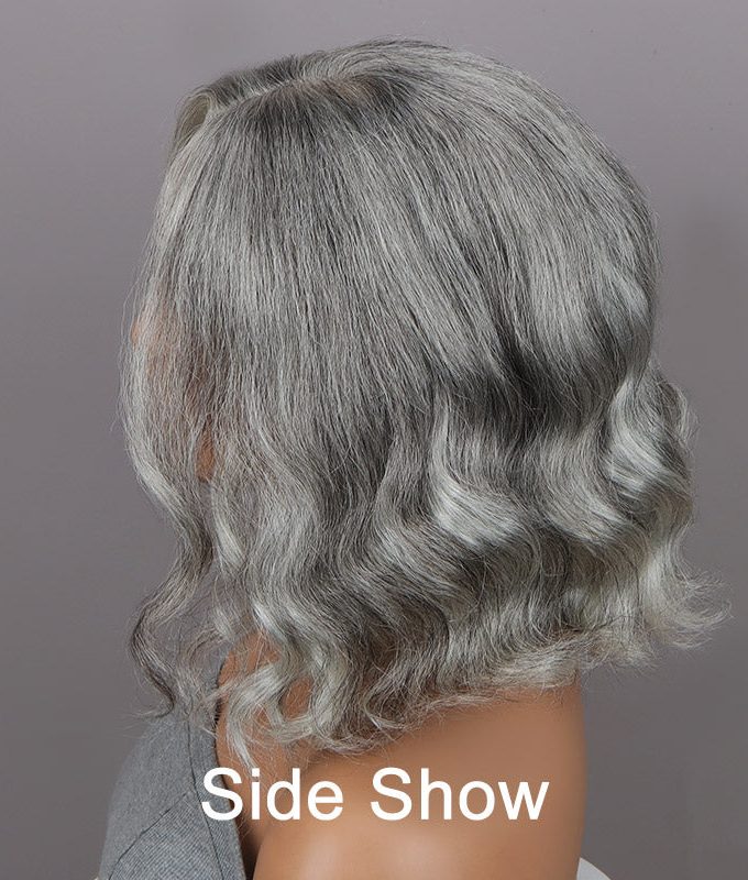 Seniors Silver Gray Wig Real Human Hair Salt And Pepper Natural Wavy 5x5 HD Lace Wigs For Older Women