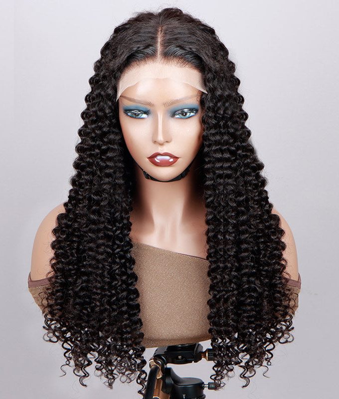 Long Jerry Curly 5x5 HD Lace Closure Wigs Real Virgin Human Hair Mid Part Glueless Wig