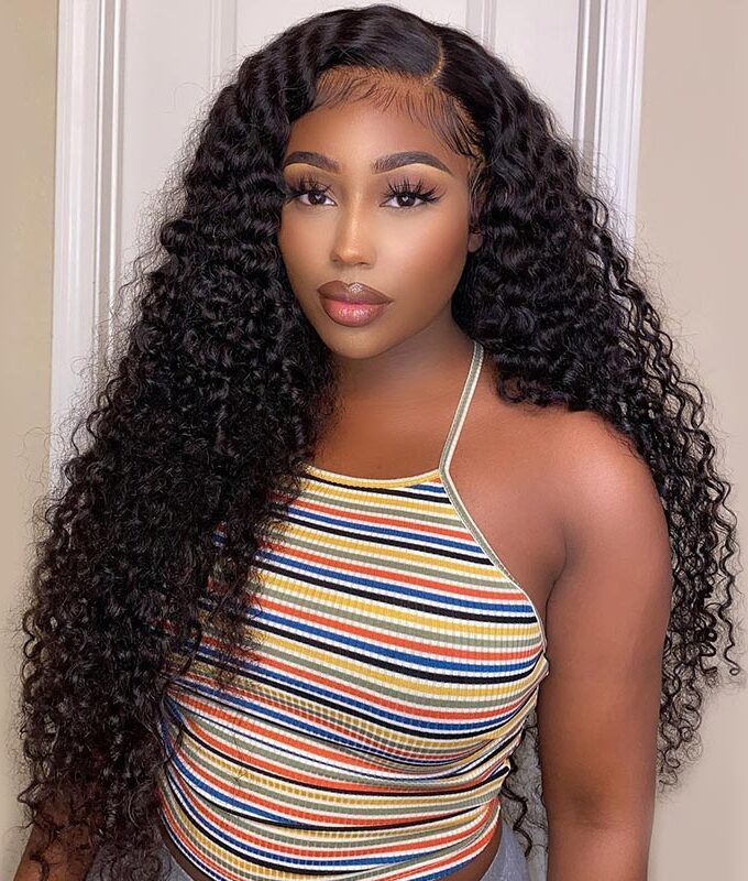 Long Jerry Curly 5x5 HD Lace Closure Wigs Real Virgin Human Hair Mid Part Glueless Wig