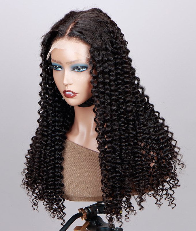 Long Jerry Curly 5x5 HD Lace Closure Wigs Real Virgin Human Hair Mid Part Glueless Wig