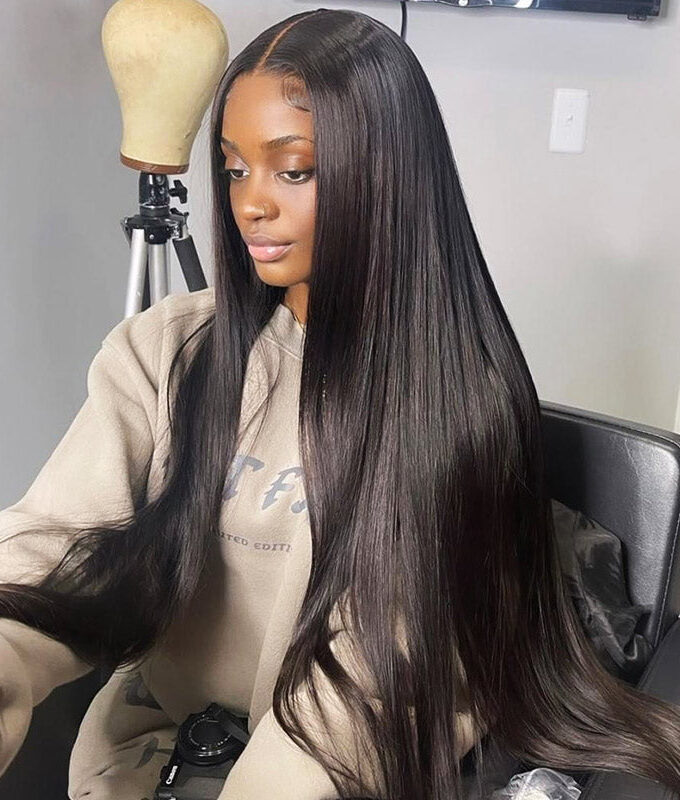 Long Silky Straight 5x5 HD Lace Closure Wigs Real Virgin Human Hair Mid Part Glueless Wig