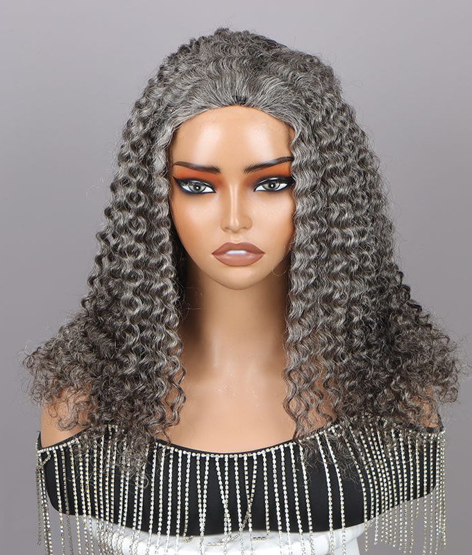 Standard Salt & Pepper Kinky Curly 3 In 1 Half Wig Beginner Friendly Glueless 3/4 Wig 100% Human Hair