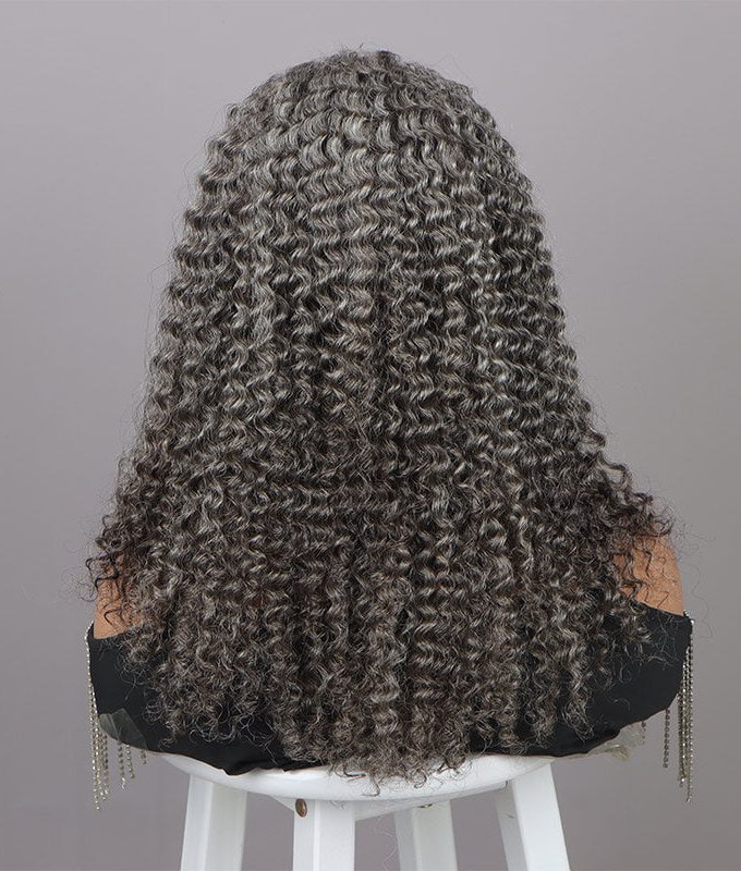 Standard Salt & Pepper Kinky Curly 3 In 1 Half Wig Beginner Friendly Glueless 3/4 Wig 100% Human Hair