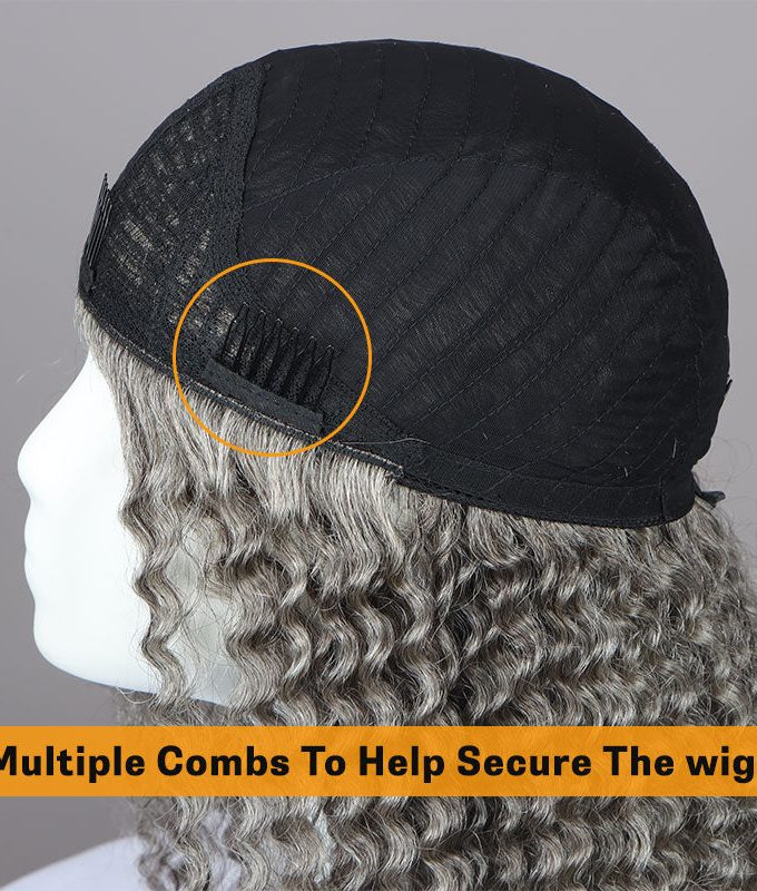 Standard Salt & Pepper Kinky Curly 3 In 1 Half Wig Beginner Friendly Glueless 3/4 Wig 100% Human Hair