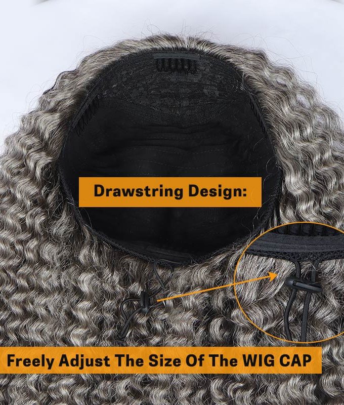 Standard Salt & Pepper Kinky Curly 3 In 1 Half Wig Beginner Friendly Glueless 3/4 Wig 100% Human Hair