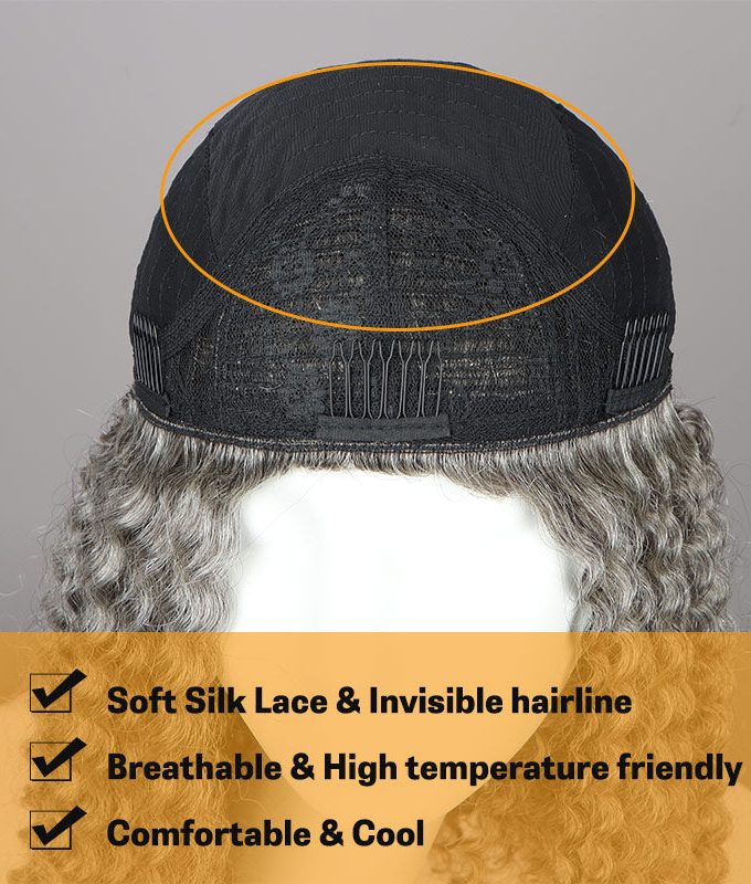 Standard Salt & Pepper Kinky Curly 3 In 1 Half Wig Beginner Friendly Glueless 3/4 Wig 100% Human Hair