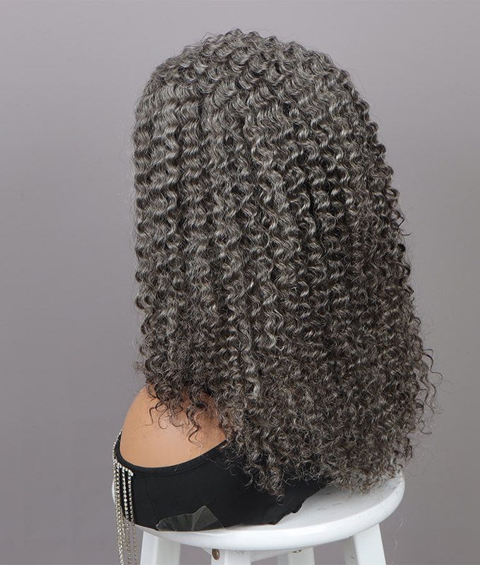Standard Salt & Pepper Kinky Curly 3 In 1 Half Wig Beginner Friendly Glueless 3/4 Wig 100% Human Hair